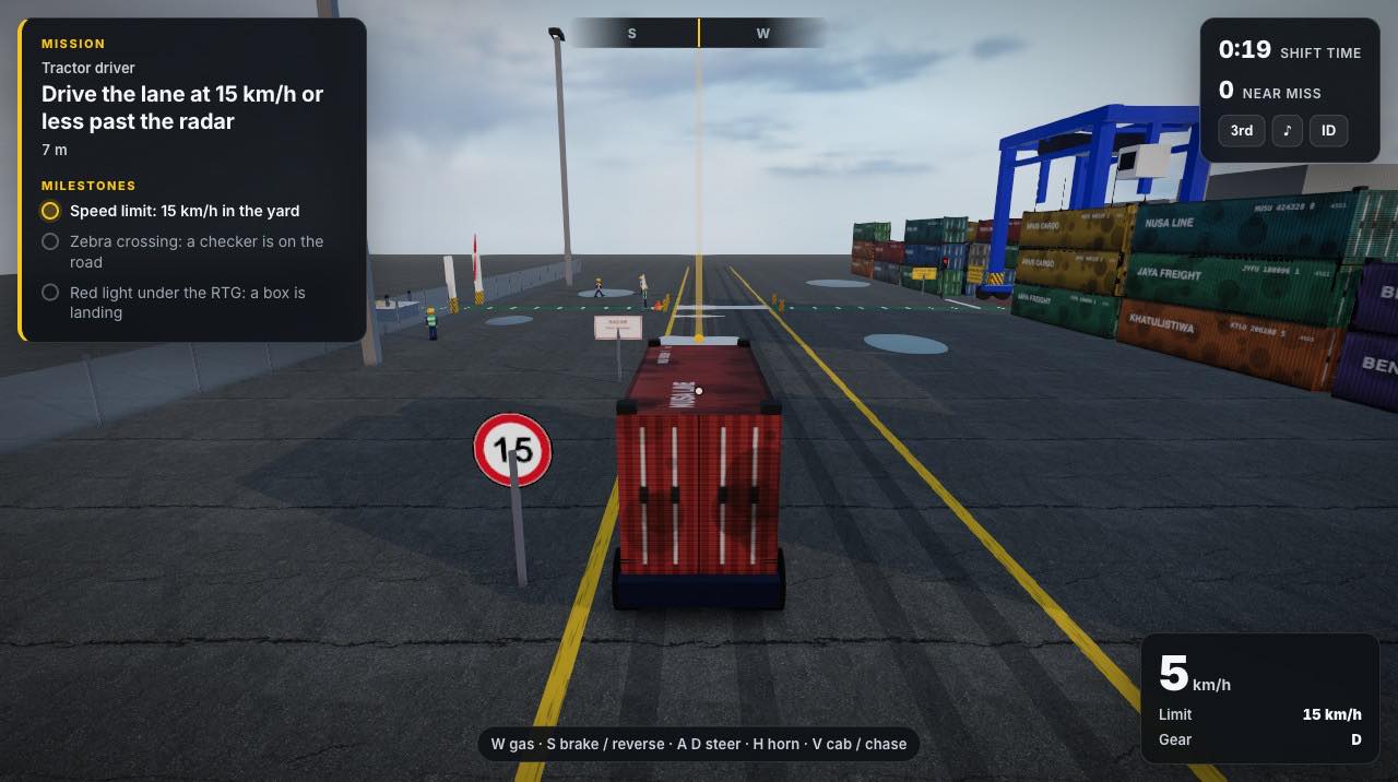 Driving a terminal tractor toward the radar at 5 km/h